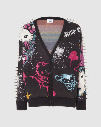 Hello Kitty studded cardigan: Unisex Knitwear Black | GCDS